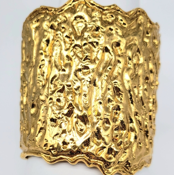 Oscar de la Renta MASSIVE Chunky Shiny Textured Gold Statement Cuff Bracelet - Picture 3 of 13